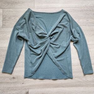 Fashion Nova Teal Olive Twist Front Blouse Womens Small Long Sleeves Nwt